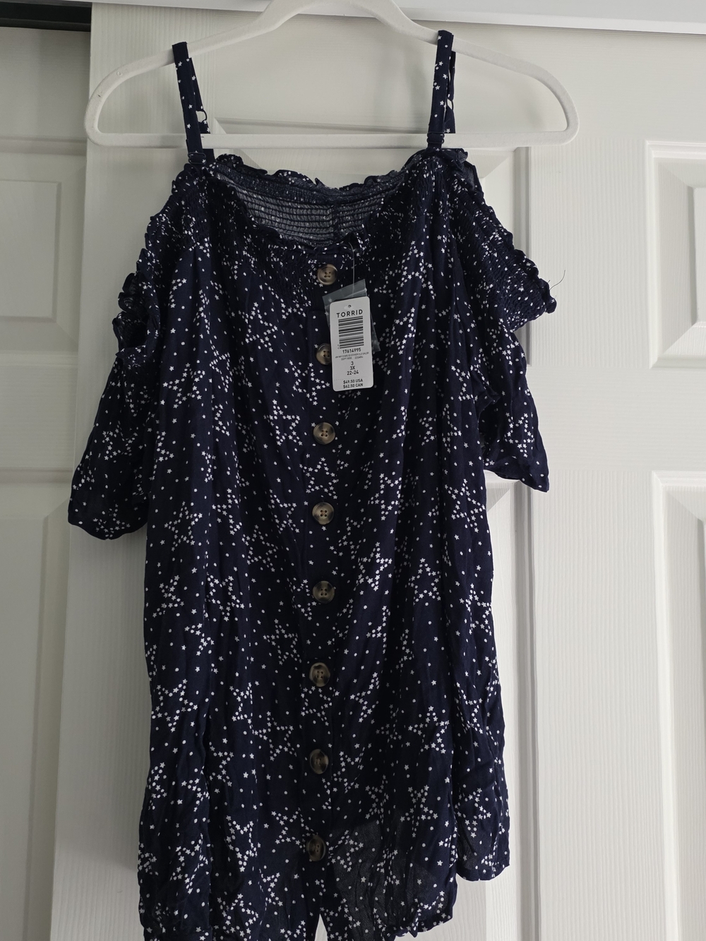 Torrid Navy Star-Print Button Front Blouse - Picture 4 of 8